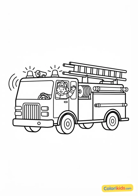 Coloriage à imprimer : camion de pompier rouge toutes sirènes