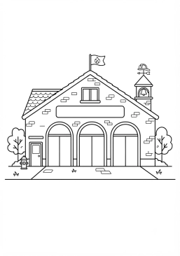 Coloriage Caserne de pompiers avec ses portes