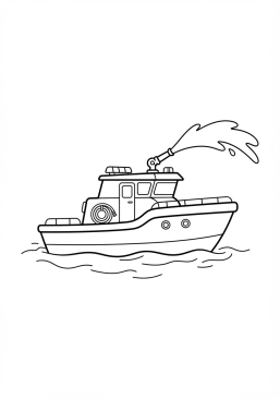 Coloriage Bateau pompier sur l'eau