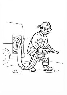 Coloriage Pompier qui déroule sa lance
