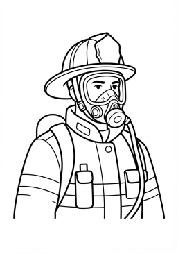 Coloriage Pompier portant un masque à oxygène