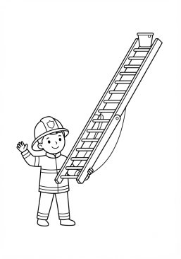 Coloriage Pompier avec sa grande échelle