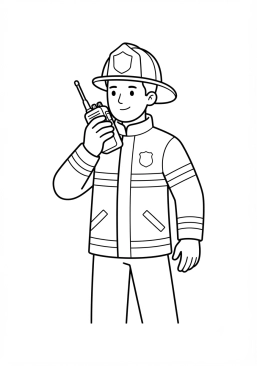 Coloriage Pompier avec son talkie-walkie