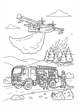 Coloriage Feu de forêt et intervention aérienne