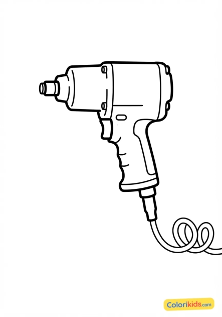 Coloriage à imprimer : pistolet pneumatique à chocs professionnel branché sur un tuyau d'air