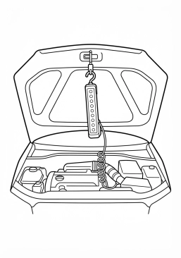 Voir le coloriage Lampe baladeuse LED magnétique accrochée sous le capot d'une voiture