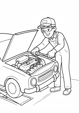 Voir le coloriage Mécanicien remplaçant les bougies d'allumage d'un moteur à essence