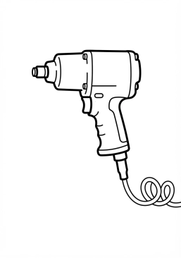 Voir le coloriage Pistolet pneumatique à chocs professionnel branché sur un tuyau d'air