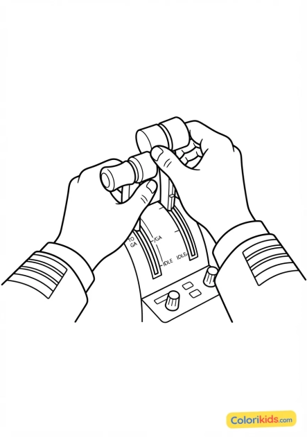 Coloriage à imprimer : gros plan sur les mains d'un pilote manipulant les manettes de gaz