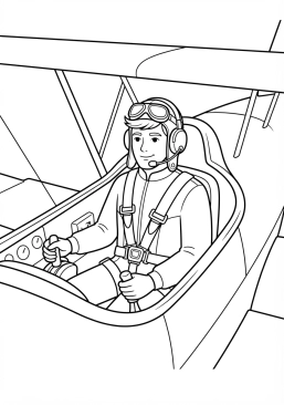 Voir le coloriage Pilote de voltige attaché dans son cockpit ouvert avant le show