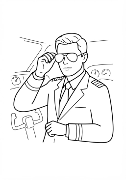 Voir le coloriage Pilote de ligne ajustant ses lunettes de soleil avant le vol