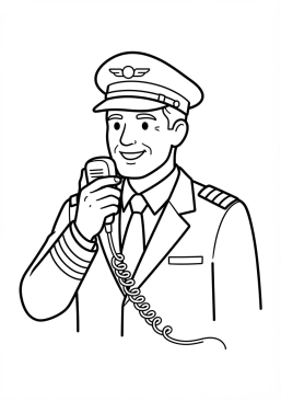 Voir le coloriage Commandant de bord faisant une annonce aux passagers au micro