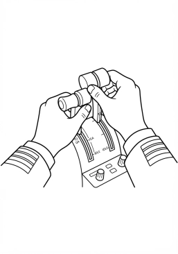 Voir le coloriage Gros plan sur les mains d'un pilote manipulant les manettes de gaz