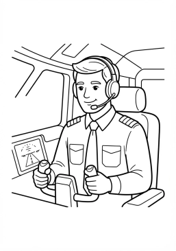 Voir le coloriage Pilote de ligne expérimenté souriant lors de la descente finale