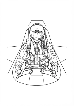 Voir le coloriage Pilote de chasse en combinaison anti-G prêt pour le décollage