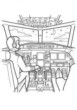 Voir le coloriage Tableau de bord illuminé d'un avion de ligne de nuit