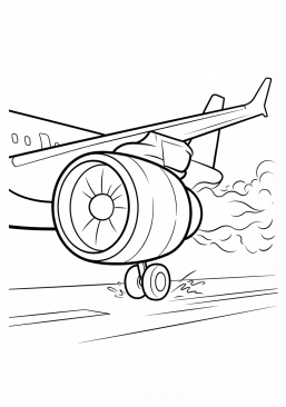 Voir le coloriage Moteur à réaction rugissant au décollage sur une piste humide