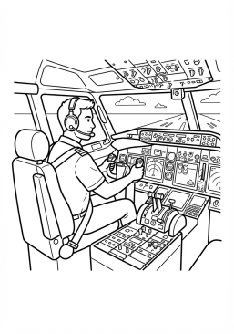 Voir le coloriage Pilote en cabine de simulateur de vol lors d'un entraînement intensif