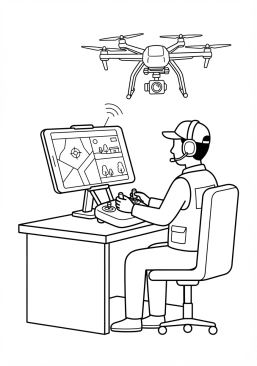 Voir le coloriage Pilote de drone professionnel contrôlant un engin de prise de vue