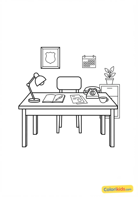 Coloriage à imprimer : bureau de l'inspecteur de police