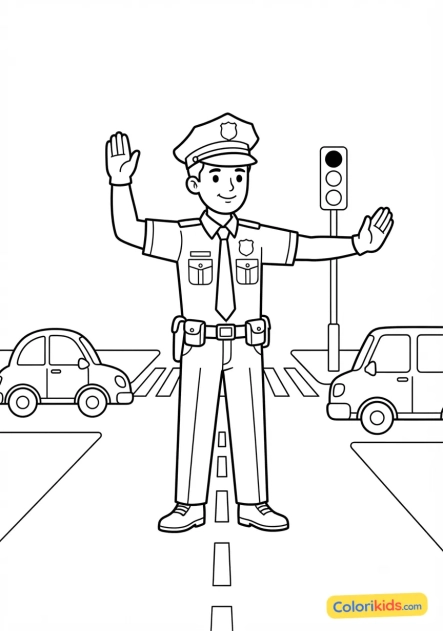 Coloriage à imprimer : policier dirigeant la circulation