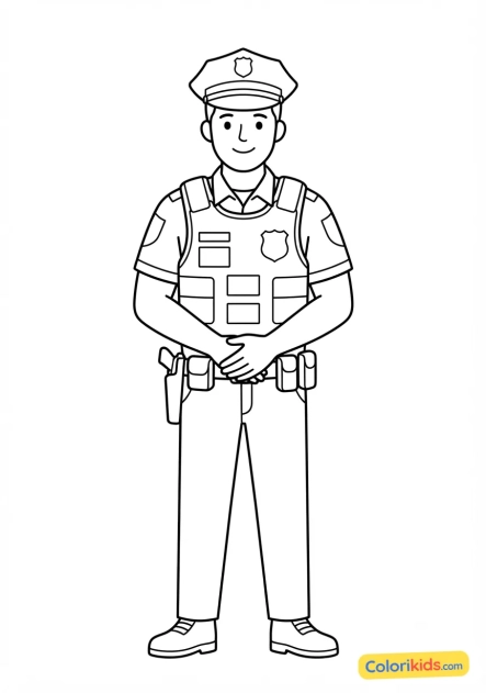 Coloriage à imprimer : policier avec son gilet pare-balles