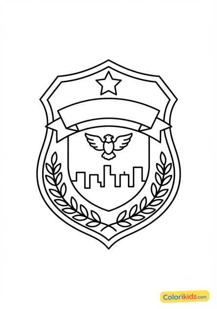 Coloriage à imprimer : badge de police métallique brillant
