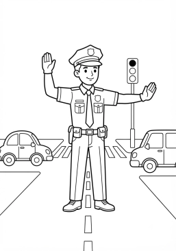 Coloriage Policier dirigeant la circulation