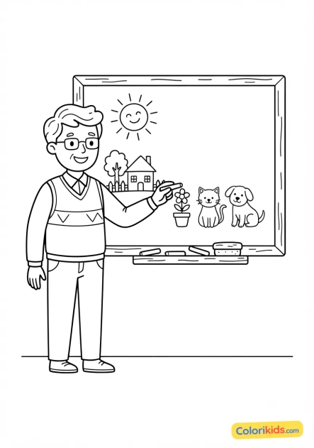 Coloriage à imprimer : tableau noir et craies colorées