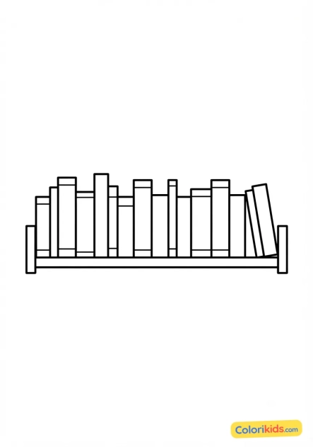 Printable coloring page: bookshelf filled with textbooks