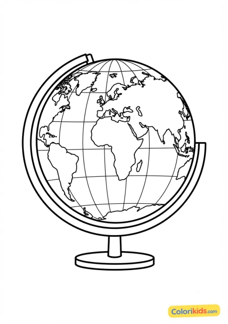 Coloriage à imprimer : globe terrestre de géographie