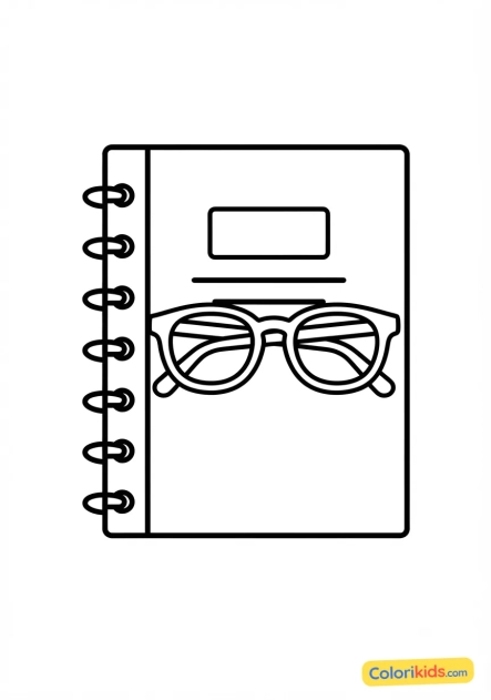 Coloriage à imprimer : cahier de notes et lunettes de lecture