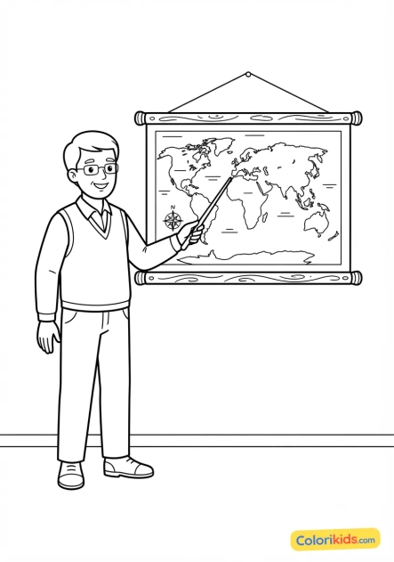 Coloriage à imprimer : carte géographique murale ancienne
