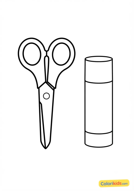 Coloriage à imprimer : paire de ciseaux et tube de colle