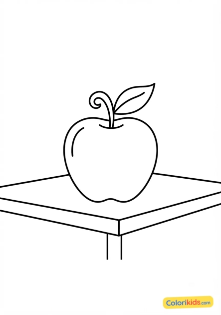 Coloriage à imprimer : pomme rouge posée sur le bureau