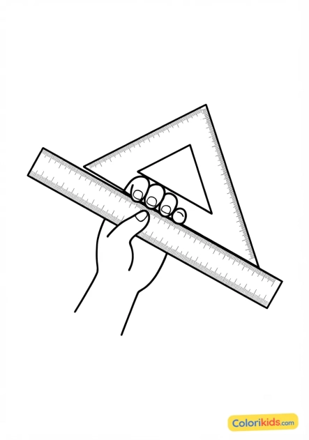 Coloriage à imprimer : règle graduée et équerre géométrique