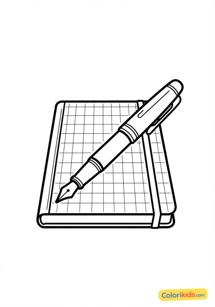 Coloriage à imprimer : cahier d'écolier et stylo plume