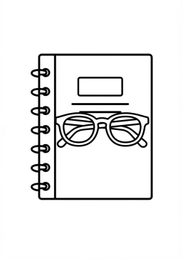 Coloriage Cahier de notes et lunettes de lecture
