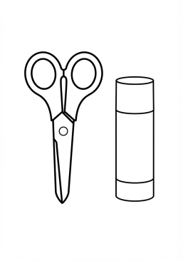 Coloriage Paire de ciseaux et tube de colle