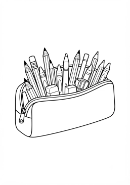Coloriage Trousse d'écolier remplie de crayons