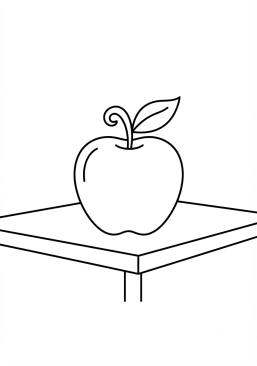 Coloriage Pomme rouge posée sur le bureau