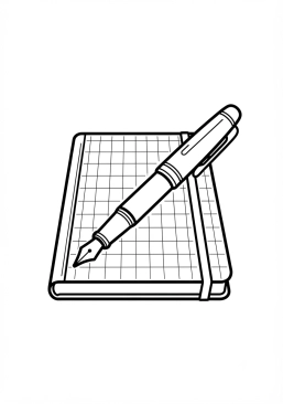 Coloriage Cahier d'écolier et stylo plume