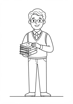 Coloriage Maître d'école souriant avec ses livres