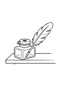 Coloriage Encrier ancien et plume