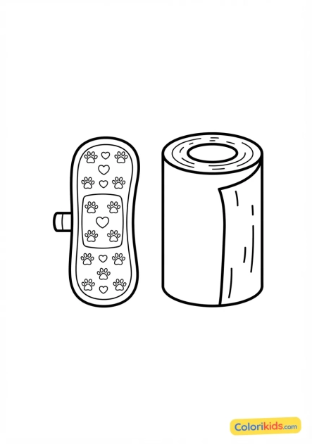 Coloriage à imprimer : pansement coloré et rouleau de bandes adhésives