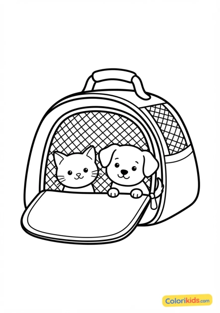 Coloriage à imprimer : panier de transport confortable pour chaton et petit chien