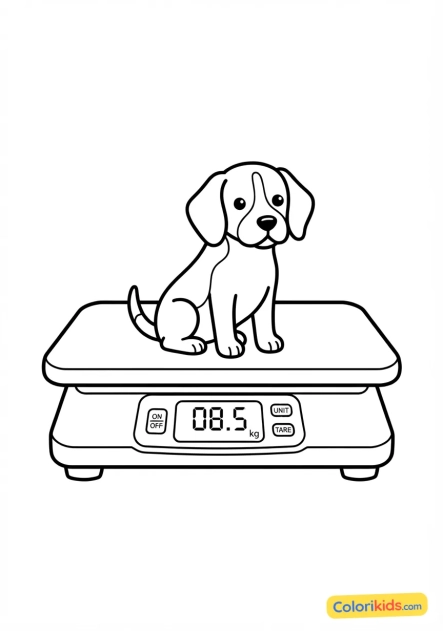 Coloriage à imprimer : balance pèse-animal numérique de cabinet vétérinaire