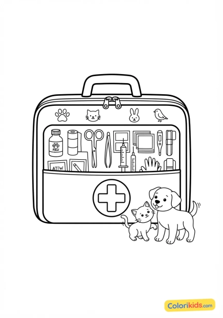 Coloriage à imprimer : trousse de premiers secours d'urgence pour animaux