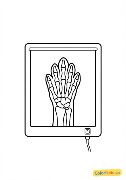 Coloriage à imprimer : radiographie vétérinaire illuminée sur un négatoscope
