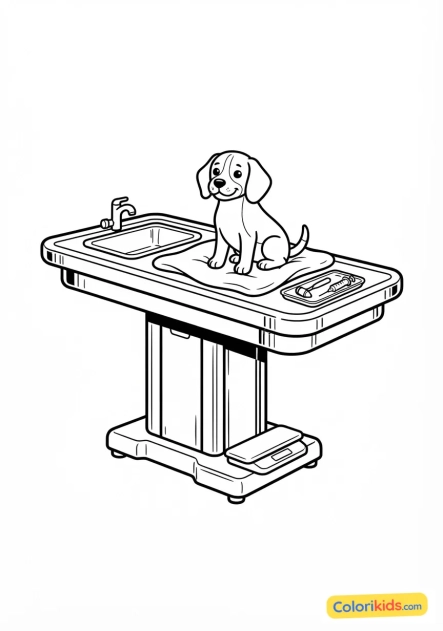 Coloriage à imprimer : table d'examen vétérinaire en inox brillant